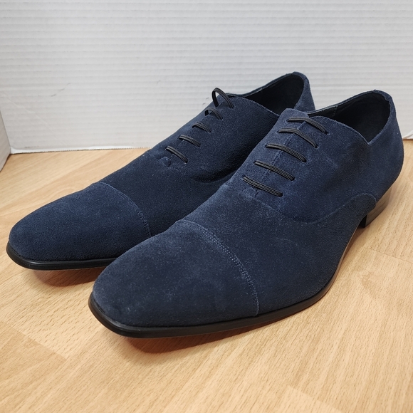 Carrucci Leather Suede Navy Blue Cap Toe Oxford Dress Shoes Men's Size 12 New - Picture 14 of 14